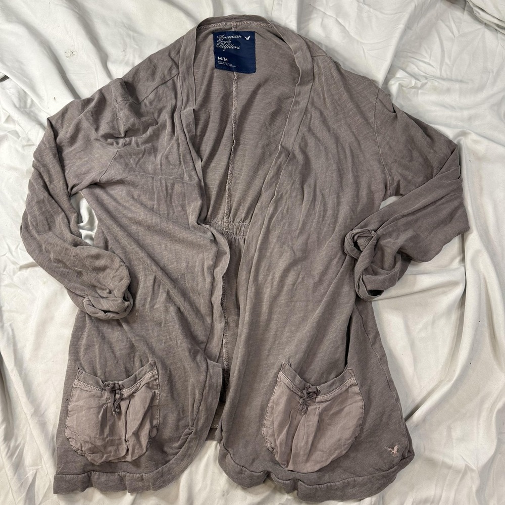 American Eagle Outfitters Blouse Womens M/M Gray Kimono Long Sleeve Pockets